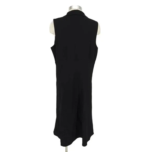 Sarah Spencer Fit Flare Midi Dress Black Linen Sleeveless Collar Button - Picture 3 of 5